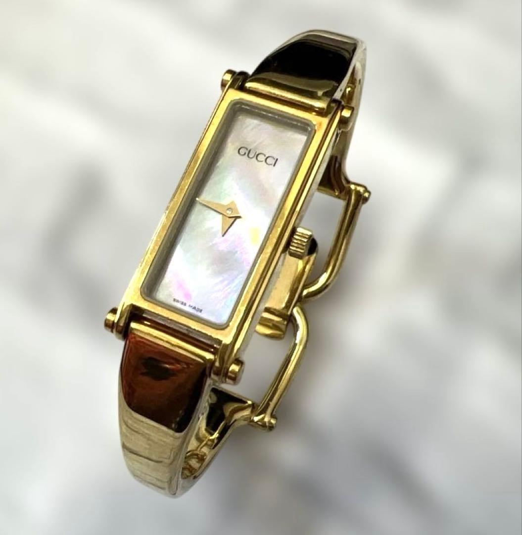 GUCCI 腕時計 1500L バングル シェル文字盤 レディース