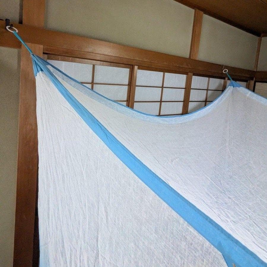月印 本麻の蚊帳 4.5畳用 白×藍色グラデーション 未使用品 ヴィンテージ品