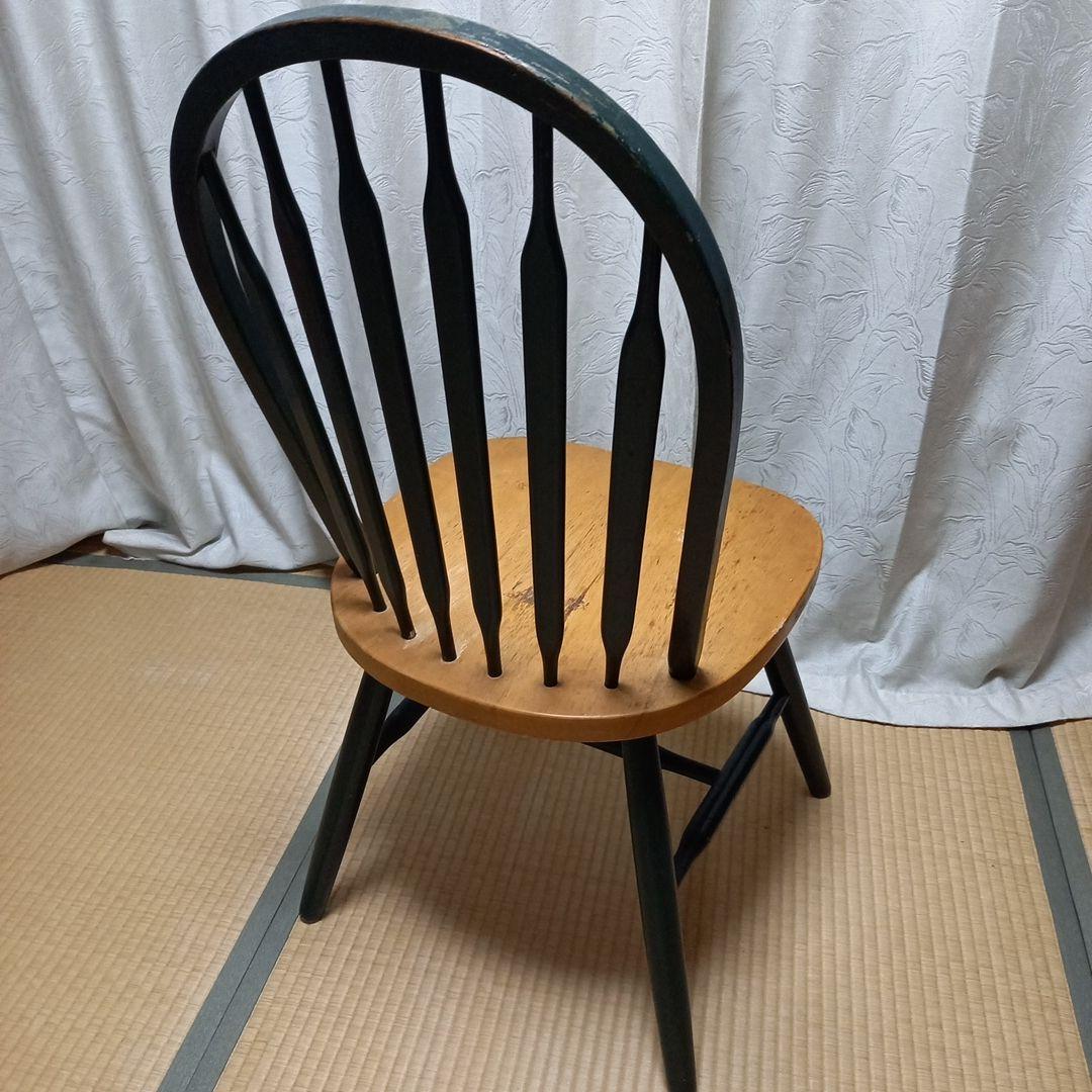 レトロスピンドルチェア 木製 緑と木目