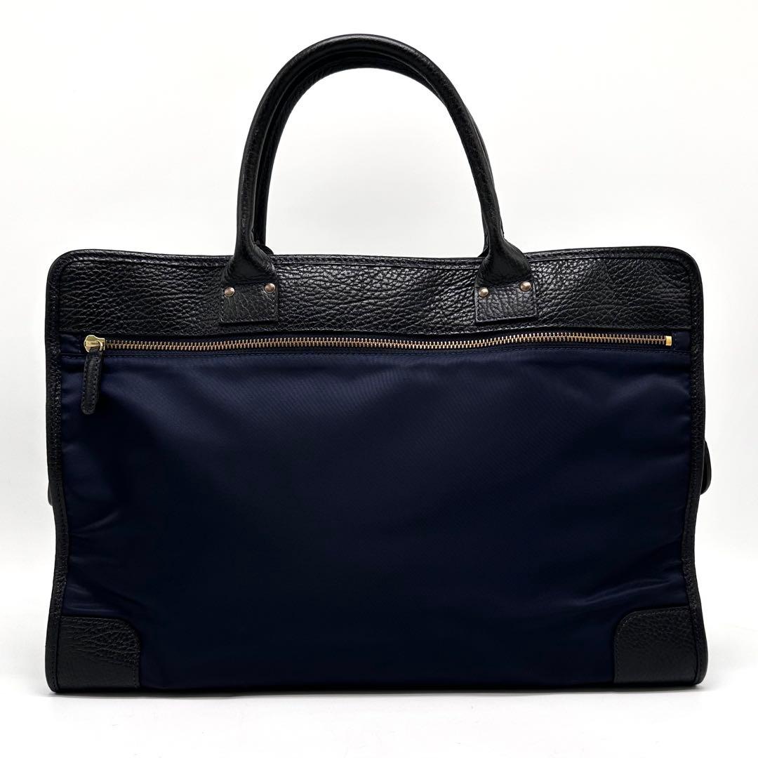 美品 Felisi 12/39/3 ビジネスバッグ ナイロン シボ革 紺×黒