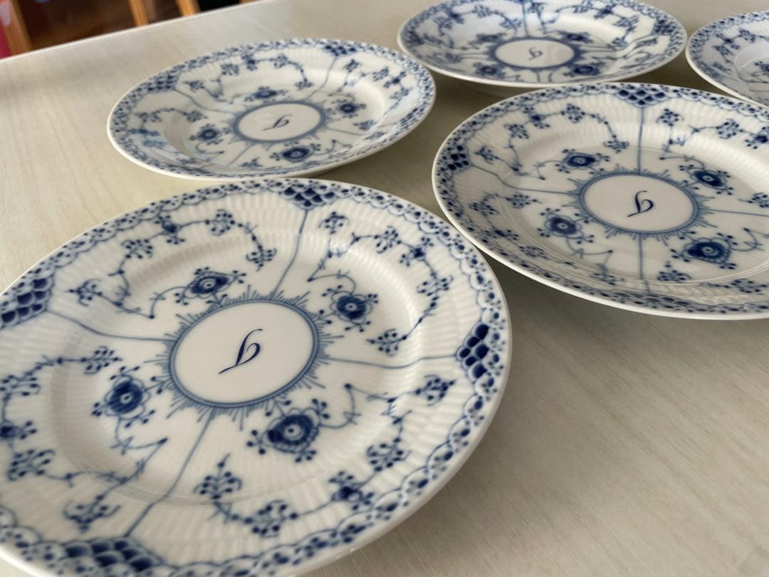 17cm ロイヤルコペンハーゲン ブルーフルーテッド ハーフレース 皿 5枚