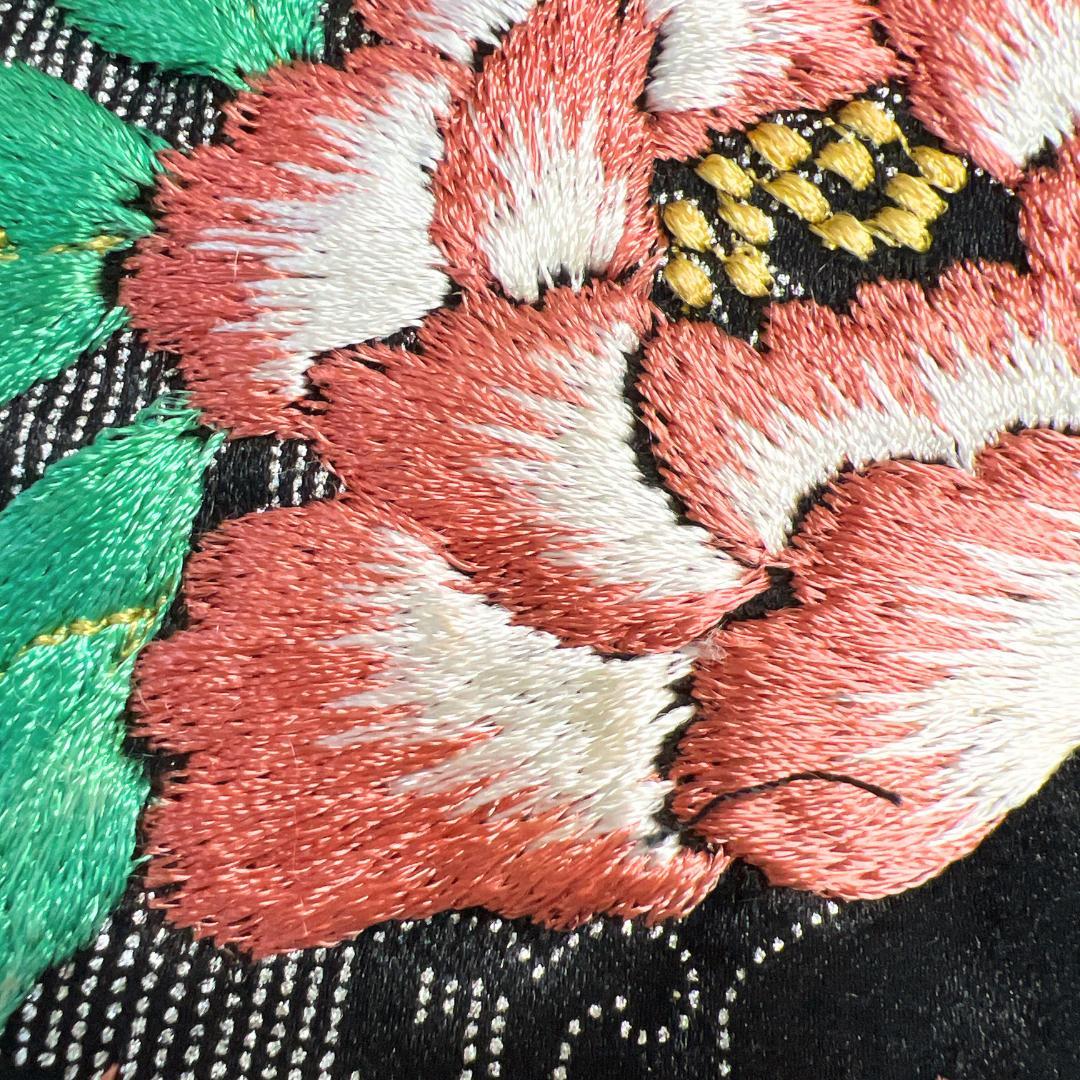 アンティーク　名古屋帯　銀彩　刺繍　鏡裏　牡丹　鳳凰　着物　123b d ms