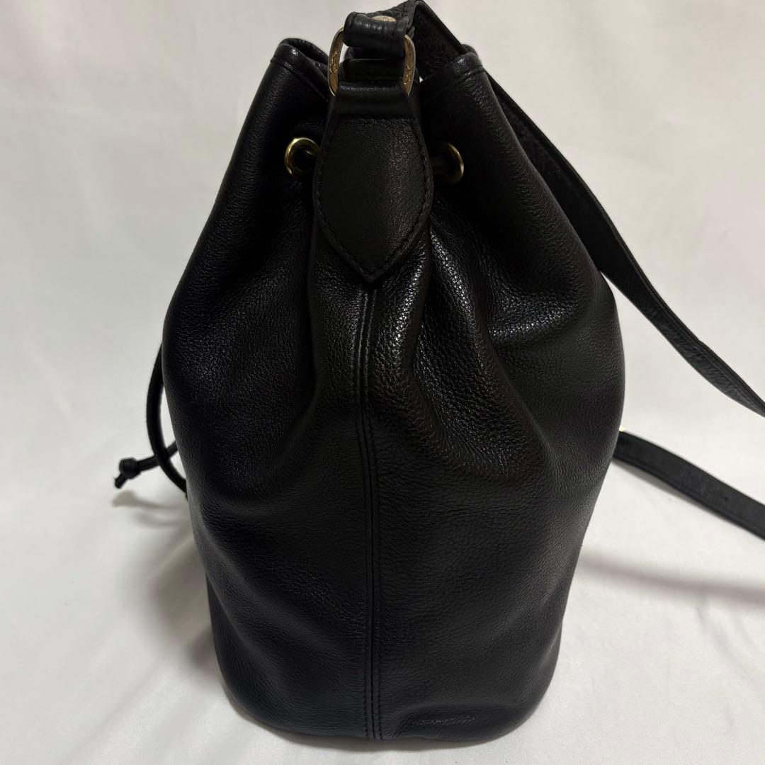 希少 ロンシャン 巾着 ショルダーバック レザー ロゴ 馬 斜めがけ ブラック