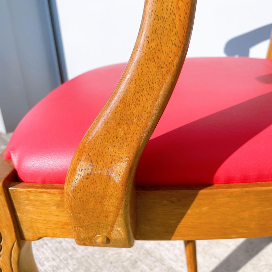 【極美品】フランスアンティーク アームチェア ダイニングチェア 猫脚 赤レザー①