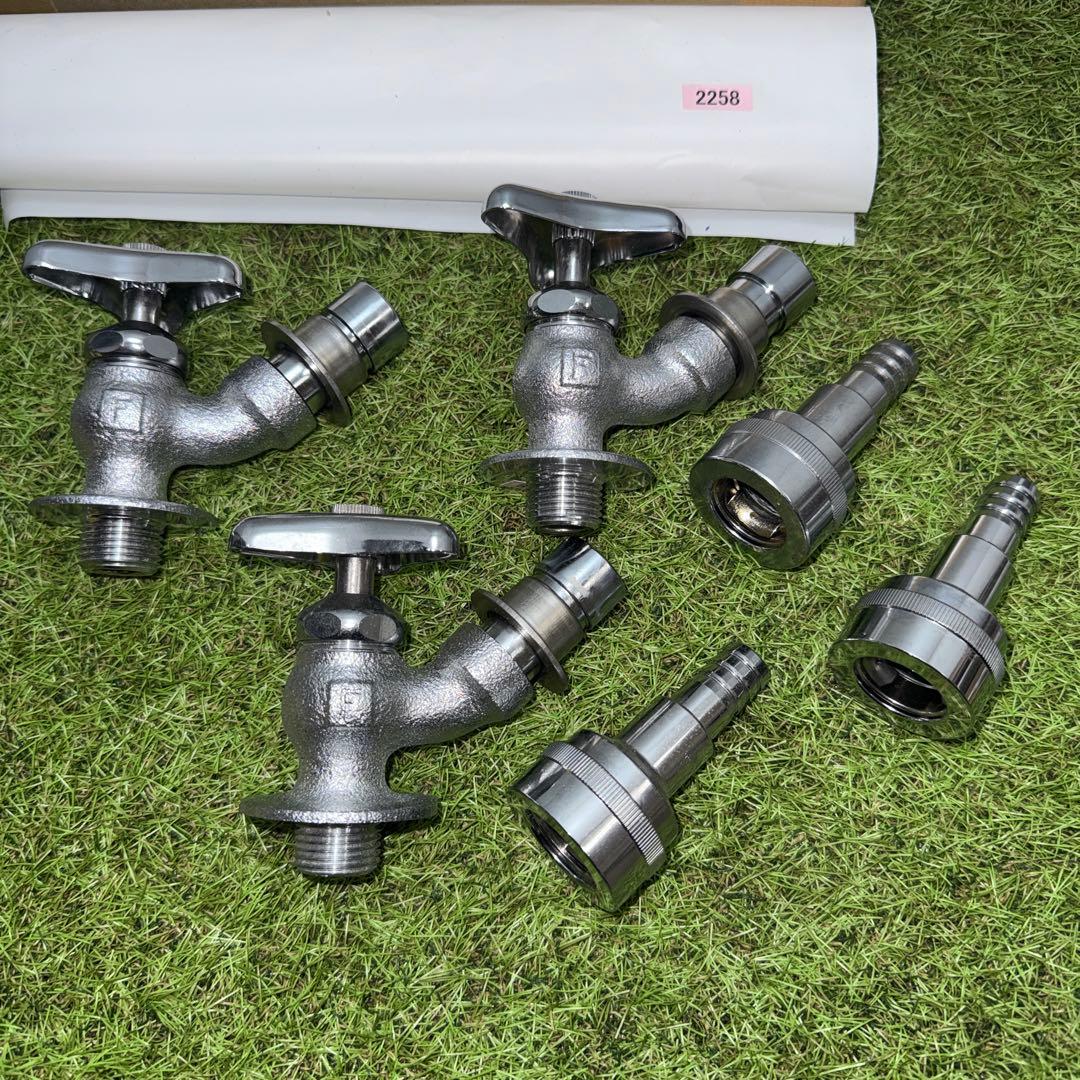 金属製シルバー蛇口 L字型散水用バルブ 3個セット［2258］