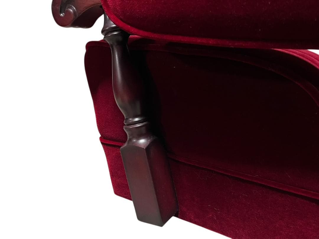 ◇昭和レトロ 古家具 一人掛けベロアソファー アームチェア ヴィンテージ 赤