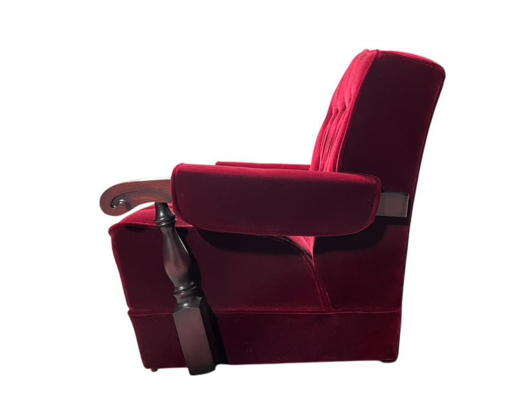 ◇昭和レトロ 古家具 一人掛けベロアソファー アームチェア ヴィンテージ 赤