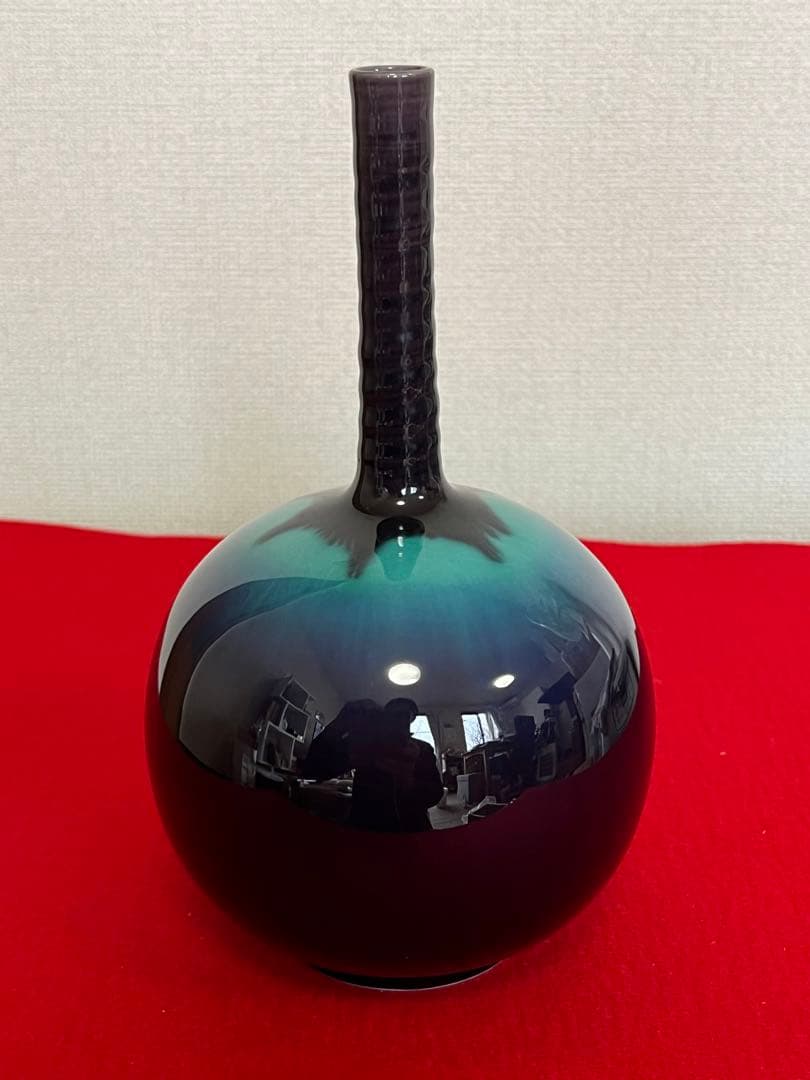 人間国宝  徳田八十吉（正彦銘）  彩釉 花生 T172 共箱 共布 陶歴付