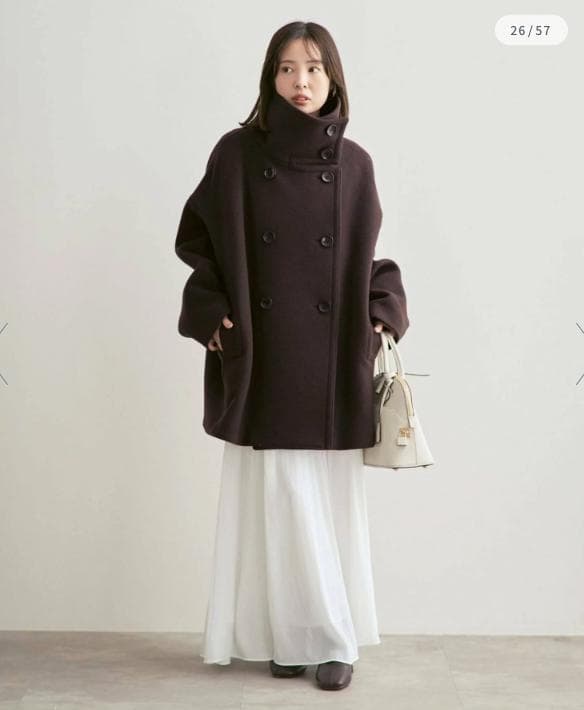 新品タグ付✨NOBLE スタンドカラーオーバーコート 完売色ブラウン 日本製 F