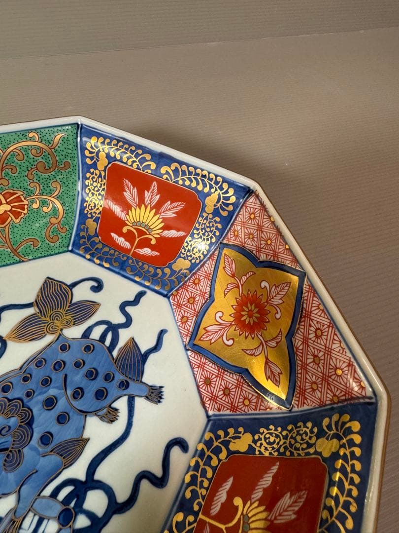 2817 林九郎作　献上手面取獅子牡丹　八角鉢　未使用