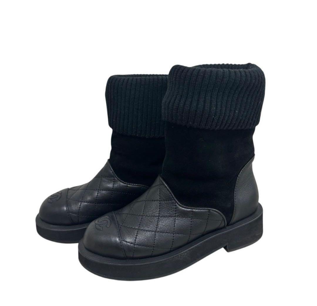 CHANEL シャネル　ブーツ　レザー ココマーク マトラッセ