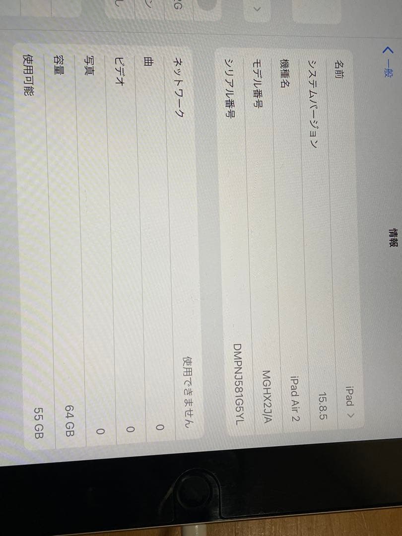 iPad Air2 9.7インチ シルバー セルラーモデル 64GB 動作確認済