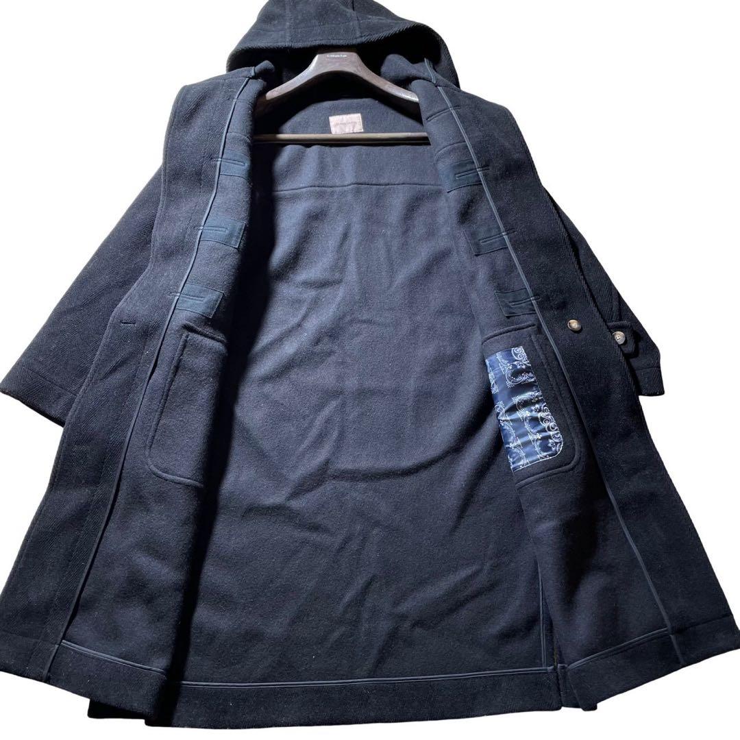 ビームスライツ　ダッフルコート　カットパイル へリンボーン ロング　ネイビー　L