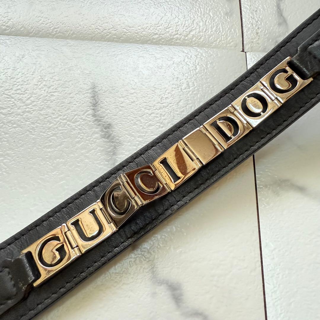 グッチ ロゴ プレート レザー リード 首輪 セット ブラック 中型犬　大型犬