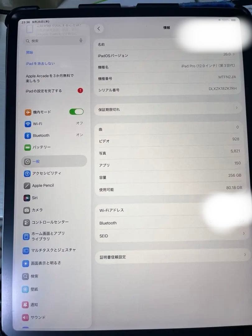 iPad Pro 12.9インチ 第3世代 256GB Wifi おまけ付き