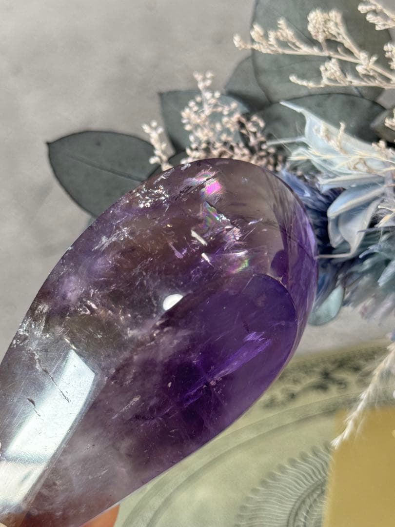 アメジストファントム　ドロップ　涙型　置物 スタンド付き