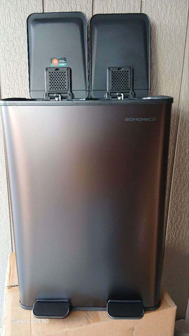 ゴミ箱 分別 2x30L ふた付きダストボックス キッチン用 ペダル式 ブラック