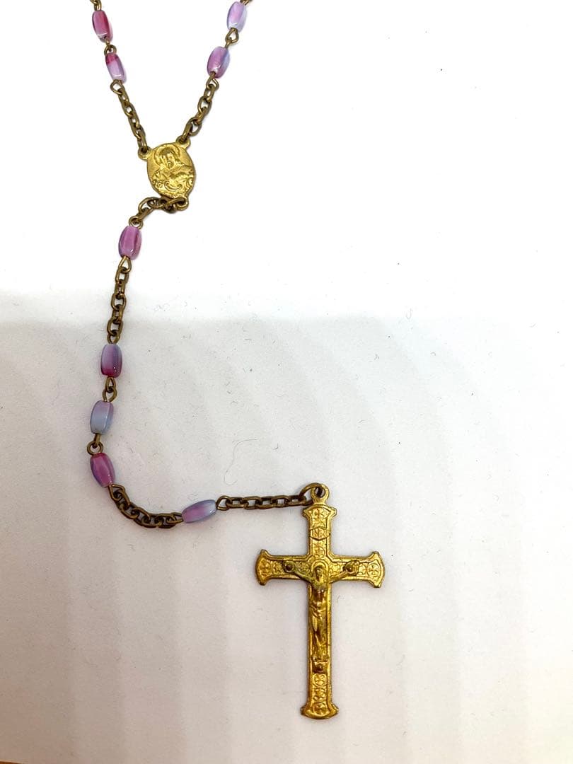 英国製　100年以上前のマーブルガラスロザリオ　アンティーク①