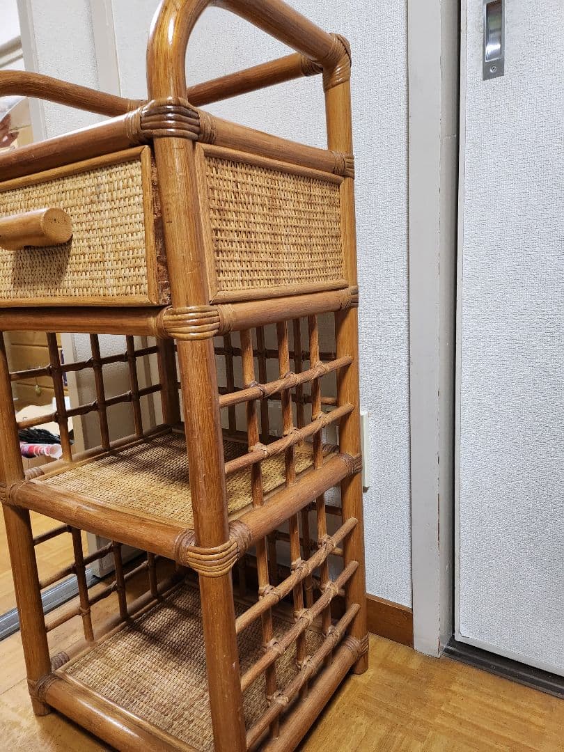 ラタン　引き出しつき電話台
