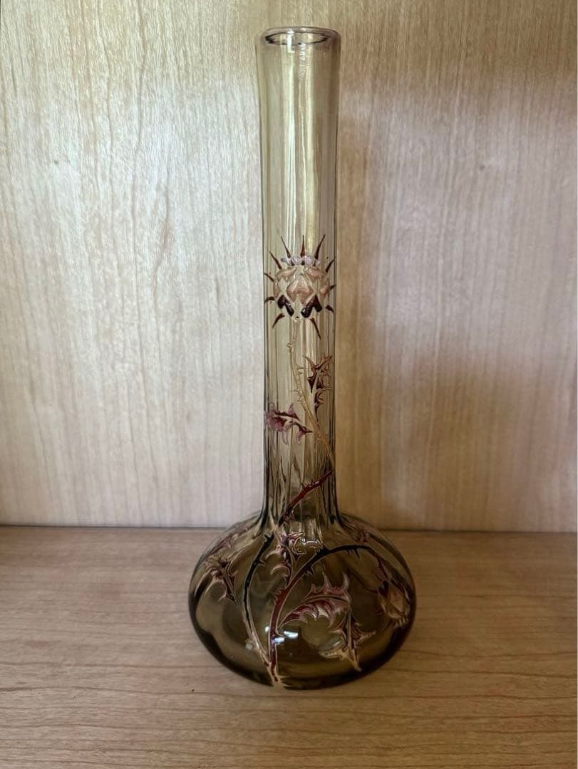 本物保証 エミール•ガレ エナメルガラス花瓶 約1890年 骨董 稀少品 共箱
