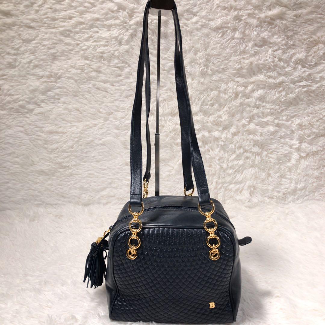 BALLY バリー レザー キルティング タッセル ショルダーバッグ ネイビー