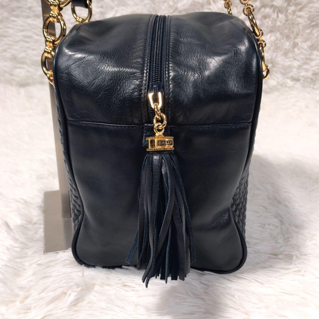 BALLY バリー レザー キルティング タッセル ショルダーバッグ ネイビー