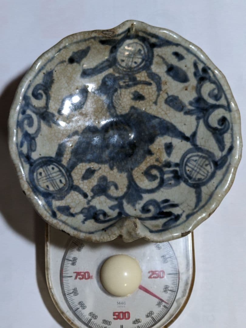 ⭐中国古陶磁 筆洗 古美術品 染付 鳳凰文 桃形 変形皿 古玩 文房四宝 骨董品