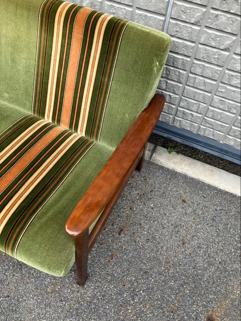 ■オールドカリモク■Kチェア■ストライプ柄■2Pソファ■ビンテージ/レトロ