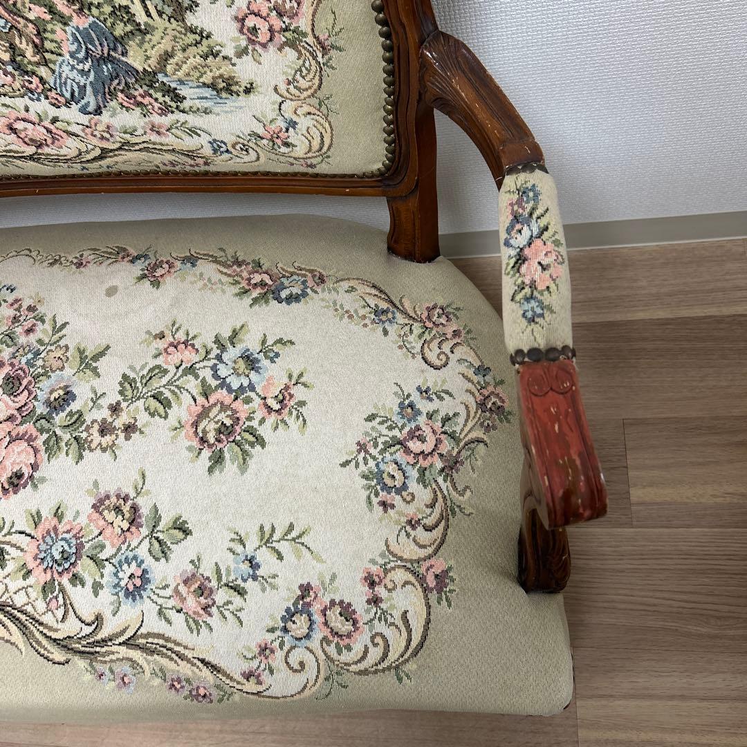イタリア製【ゴブラン織】猫脚 ベンチソファ 2人掛け アンティーク 販売１月まで