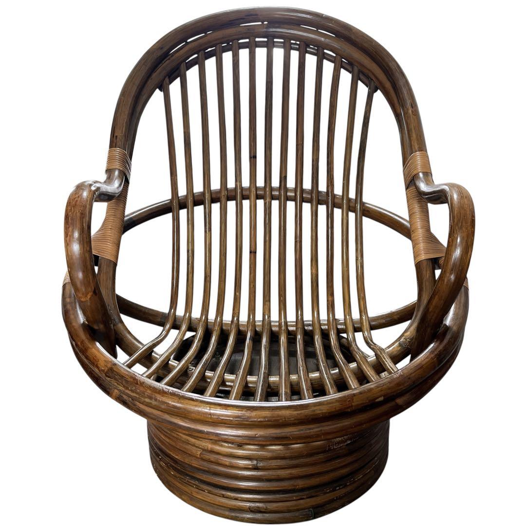 昭和レトロ 古家具 回転式ラタンチェア ラタンソファ エッグチェア アームチェア