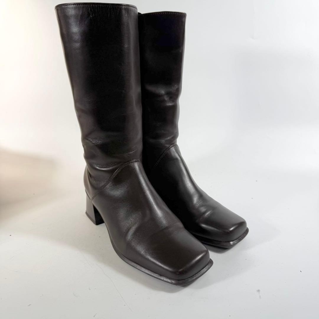 【美品】Gabor　ガボール　ロングブーツ 本革サイドジップ　スクエアトゥ　茶