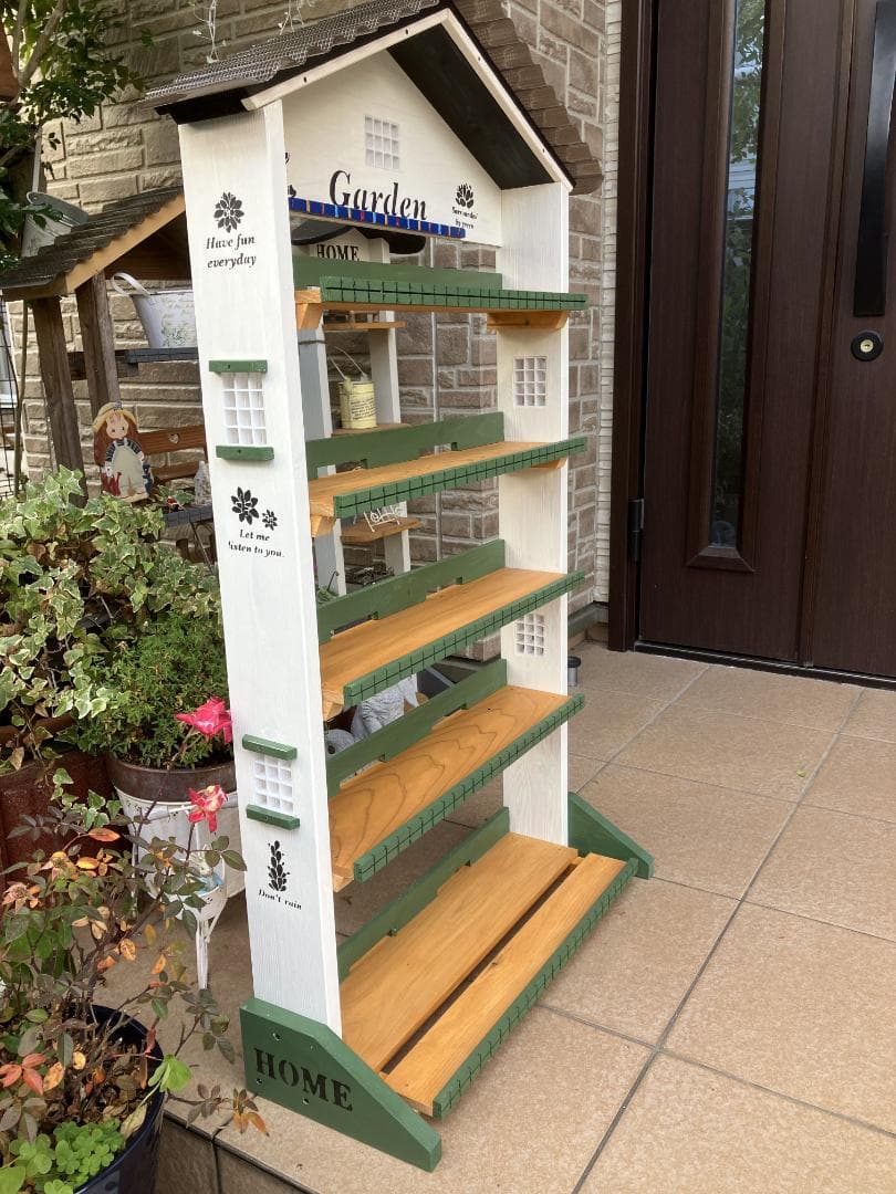 No279　歌風商品三角お屋根の簡単移動 棚5段 garden white