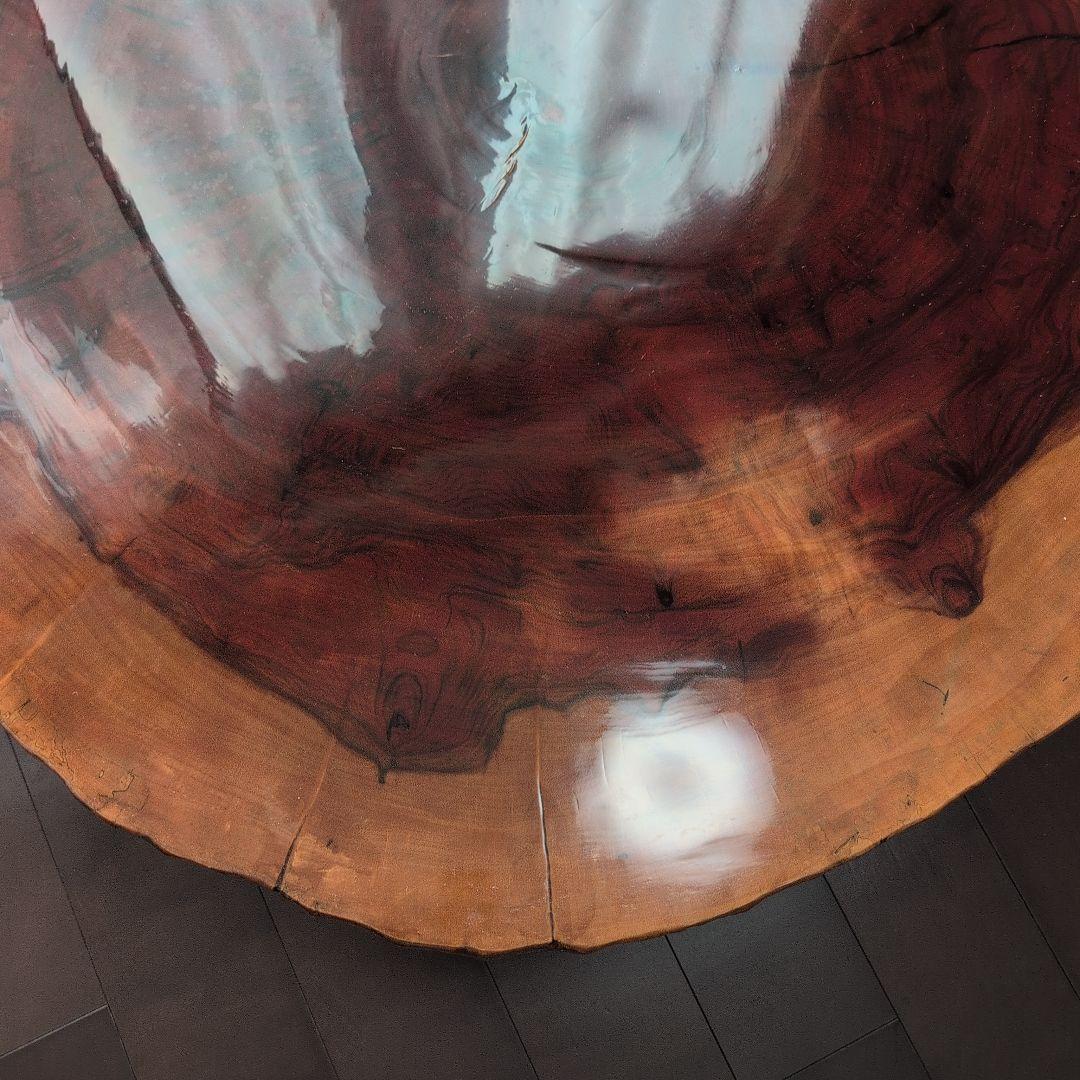 【高級】一枚板輪切り座卓　大株丸太1本木　年輪　天然木 光沢仕上げ