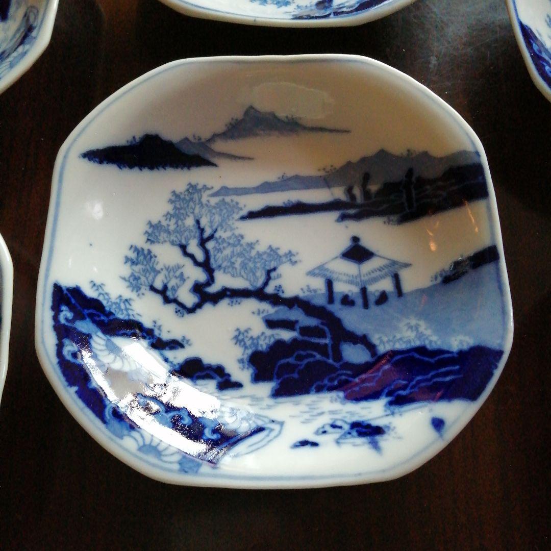 古伊万里　染付隅切四方皿　25枚　14.8cm　幕末〜明治初期