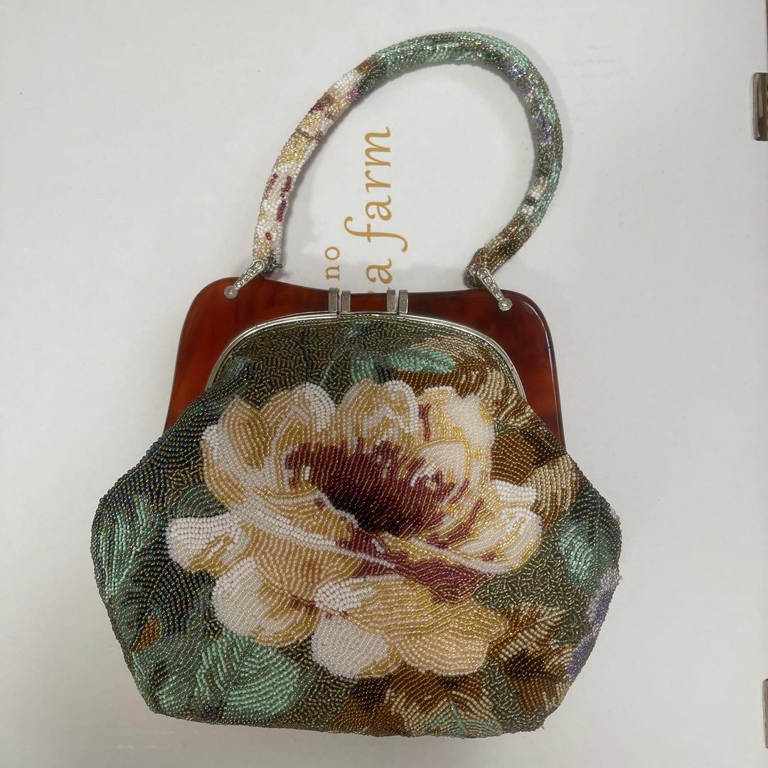 美品 総ビーズ ハンドバッグ 花柄 べっ甲　浴衣や