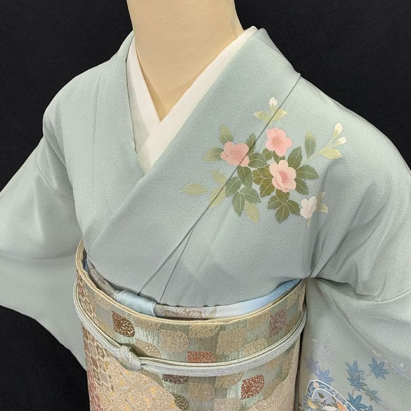 601mh94☆作家物 春峰 訪問着 友禅 落款 水色系☆しつけ付き美品 卒業式