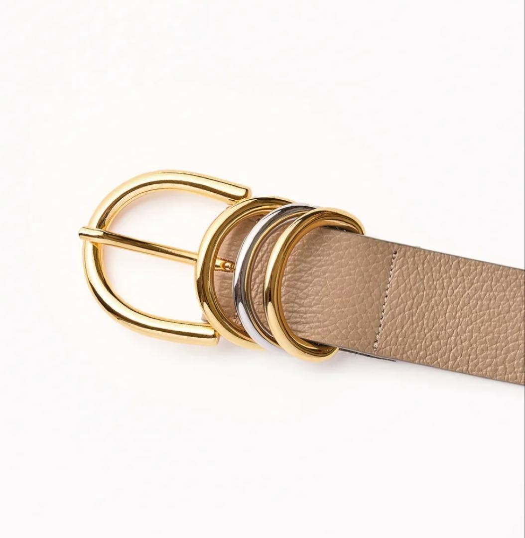 alors ベージュ レザーベルト ダブルバックル（アローパリ）