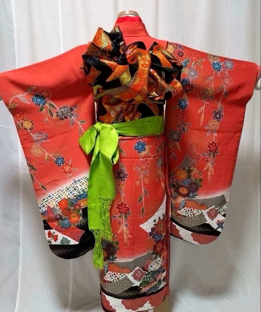 七五三　女の子　７歳　正絹着物　長襦袢　袋帯　小物セット　逸品