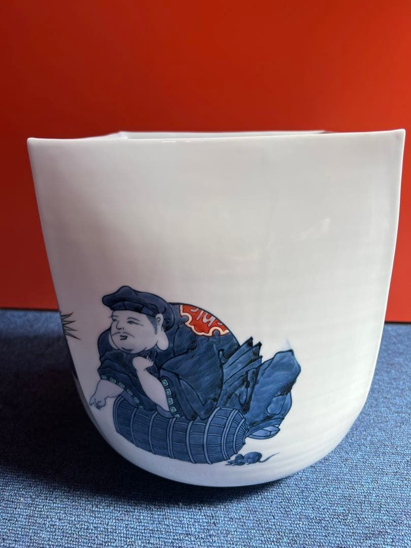 1073 藤井朱明作　色絵人物　花瓶　花生　未使用