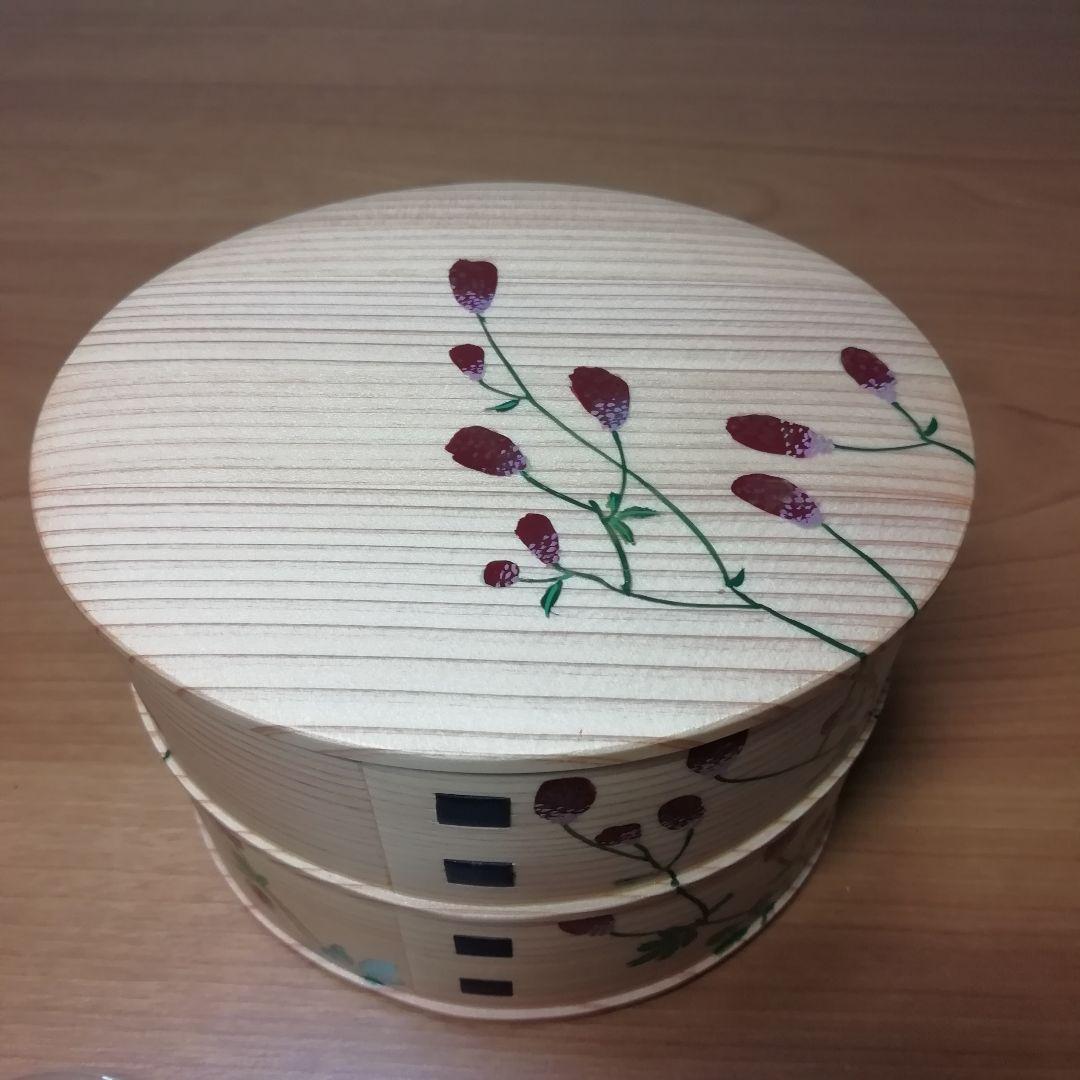 【未使用】大館曲げわっぱ　手描き漆絵（箱付き）