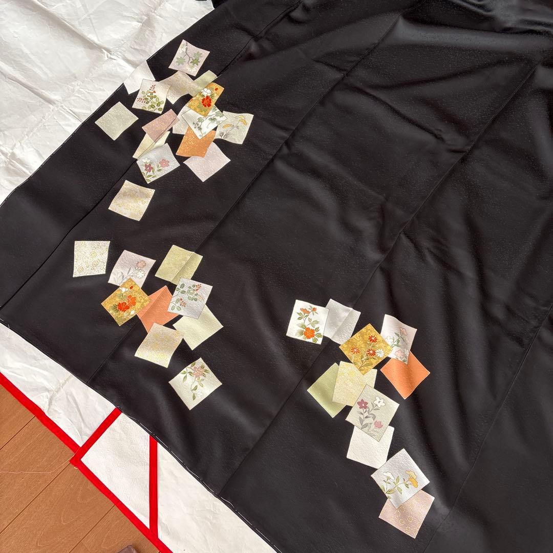 ささのは新品小大丸で誂えた黒付下げ袷着物