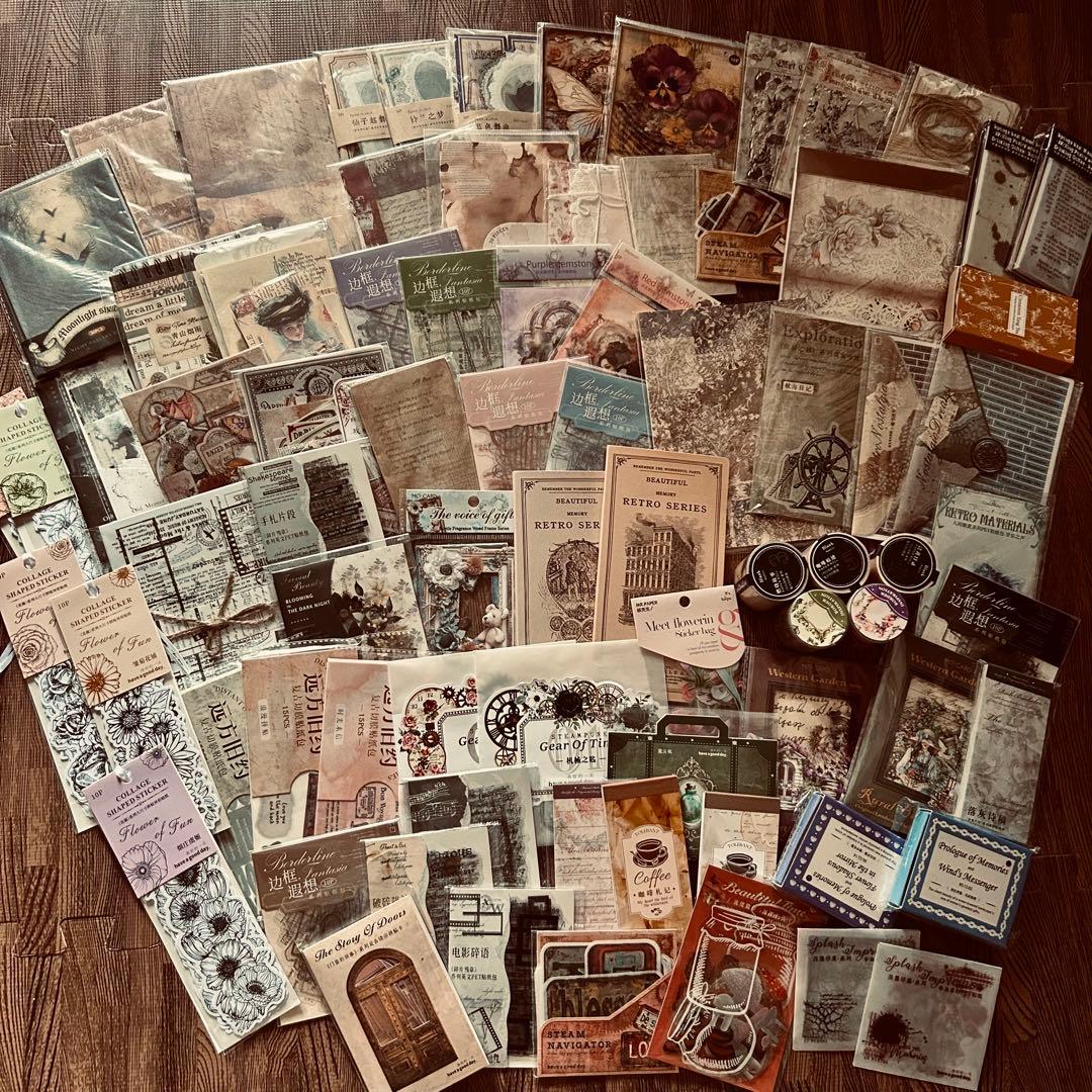 コラージュ素材 大量まとめ売り＊紙モノ/シール/マステ/クリアスタンプ