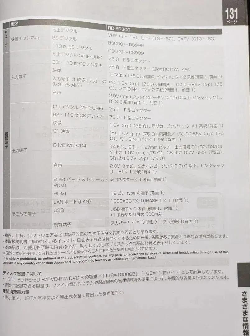 BDレコーダー 東芝REGZA 地上BS／110度CSデジタルHDチューナー内臓