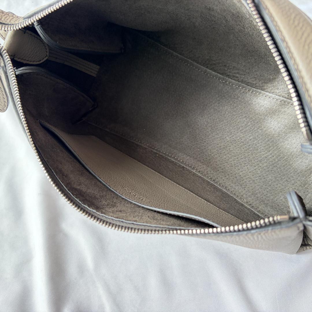 極美品 ヒロフ サルト レザー ハンドバッグ 上品コーデ グレージュ 牛革