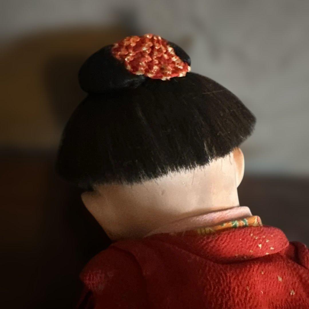 最終お値下げ‼️ヴィンテージ　市松人形 赤と緑の花柄着物　幼子　かわいいあんよ