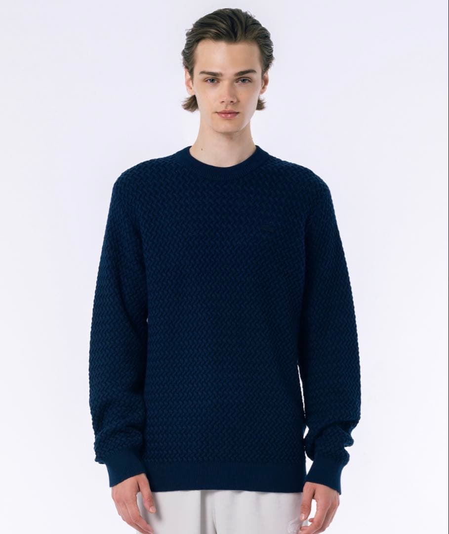 新品✨ラコステ　ローゲージバスケット編みニットクルーネックセーター　ネイビー　S