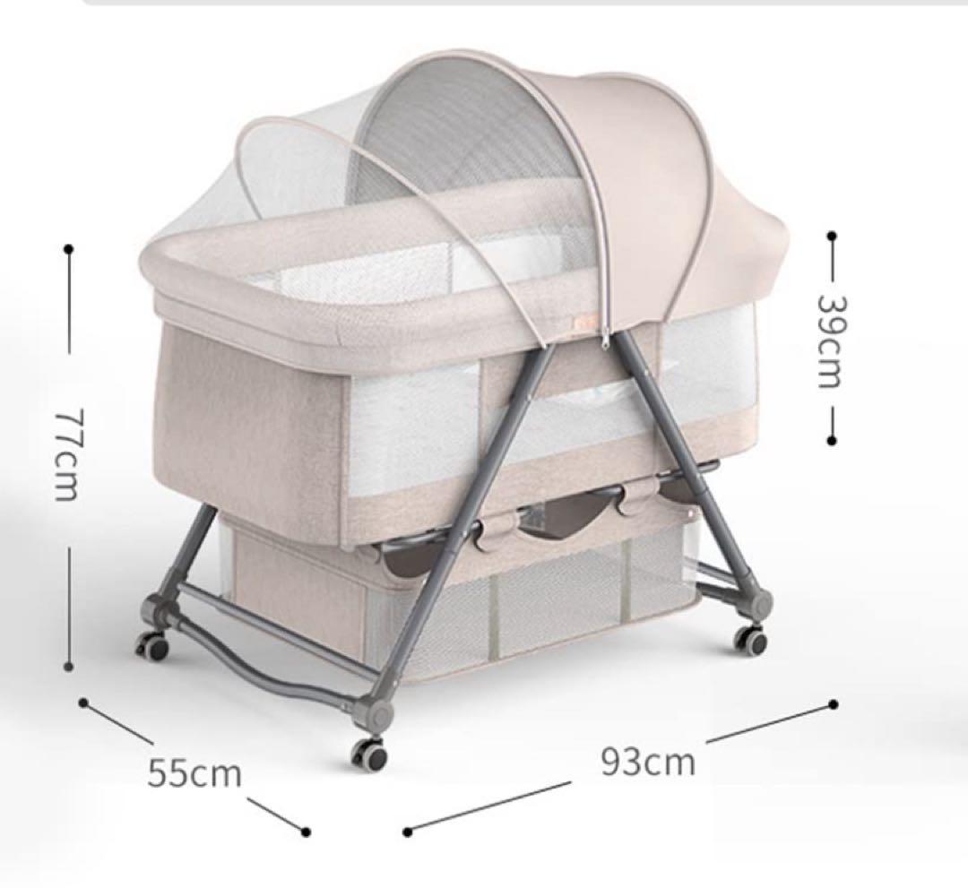 【美品】希少なベージュ ベビーベッド 添い寝ベッド 折りたたみ 蚊帳　マット付