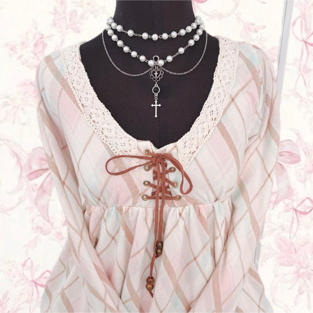 希少 y2k LIZ LISAシャーリングチェック ワンピース 姫カジ 起毛