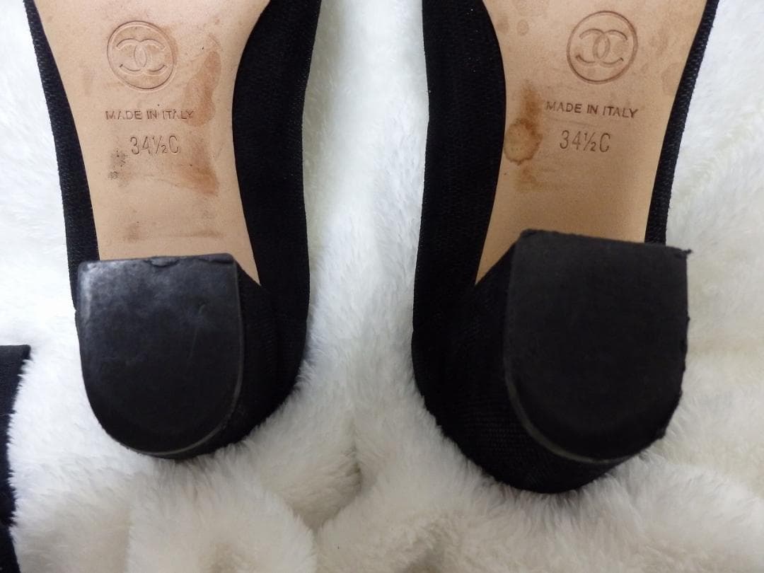 シャネル　ブラックレザー　ローヒールパンプス　21.5㎝　美品　シューケース付