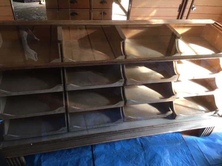 1910's 英国 アンティーク オーク材 シャツケース ガラス キャビネット